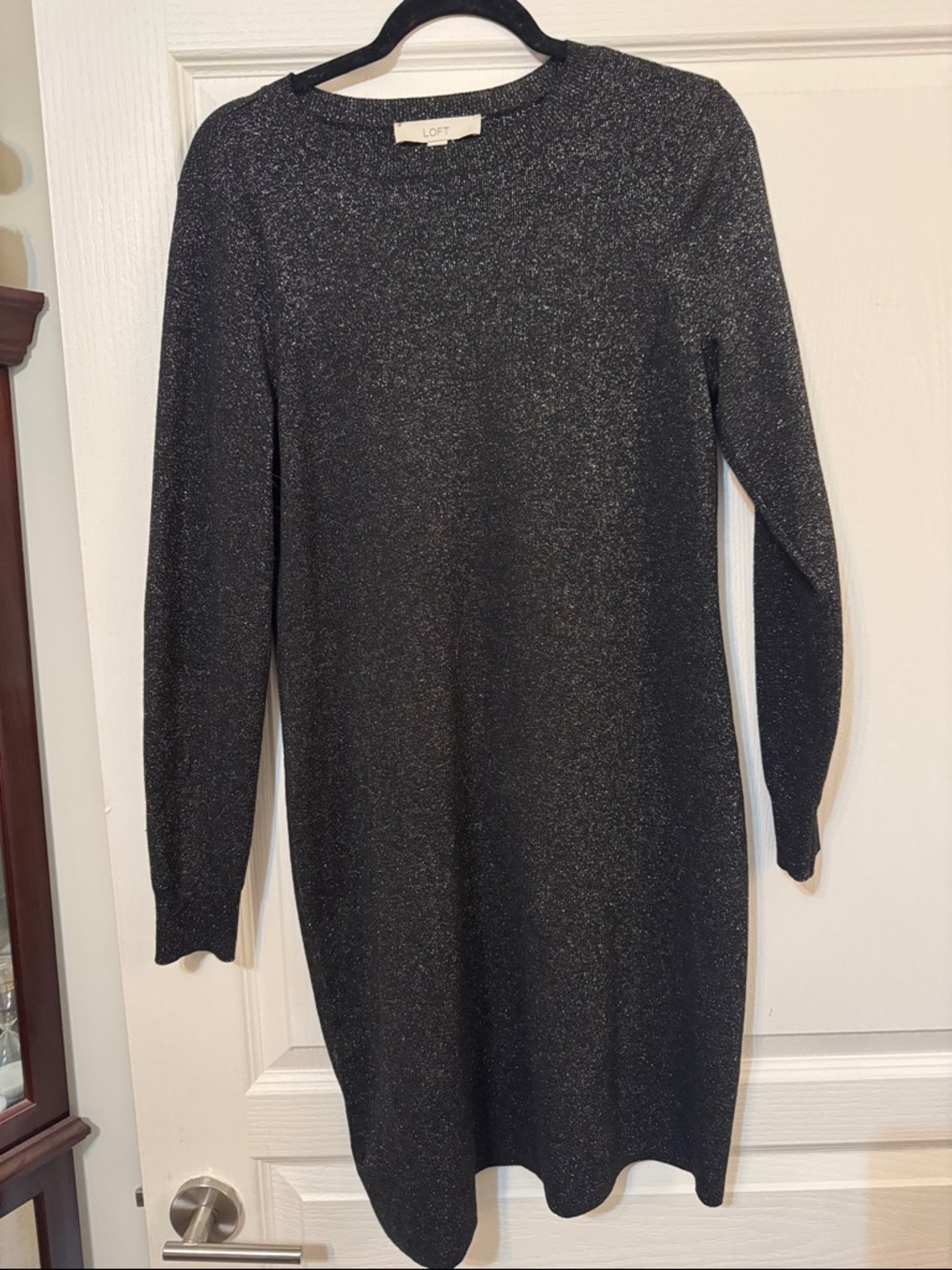 LOFT Black Sparkle Long Sleeve Knit Dress